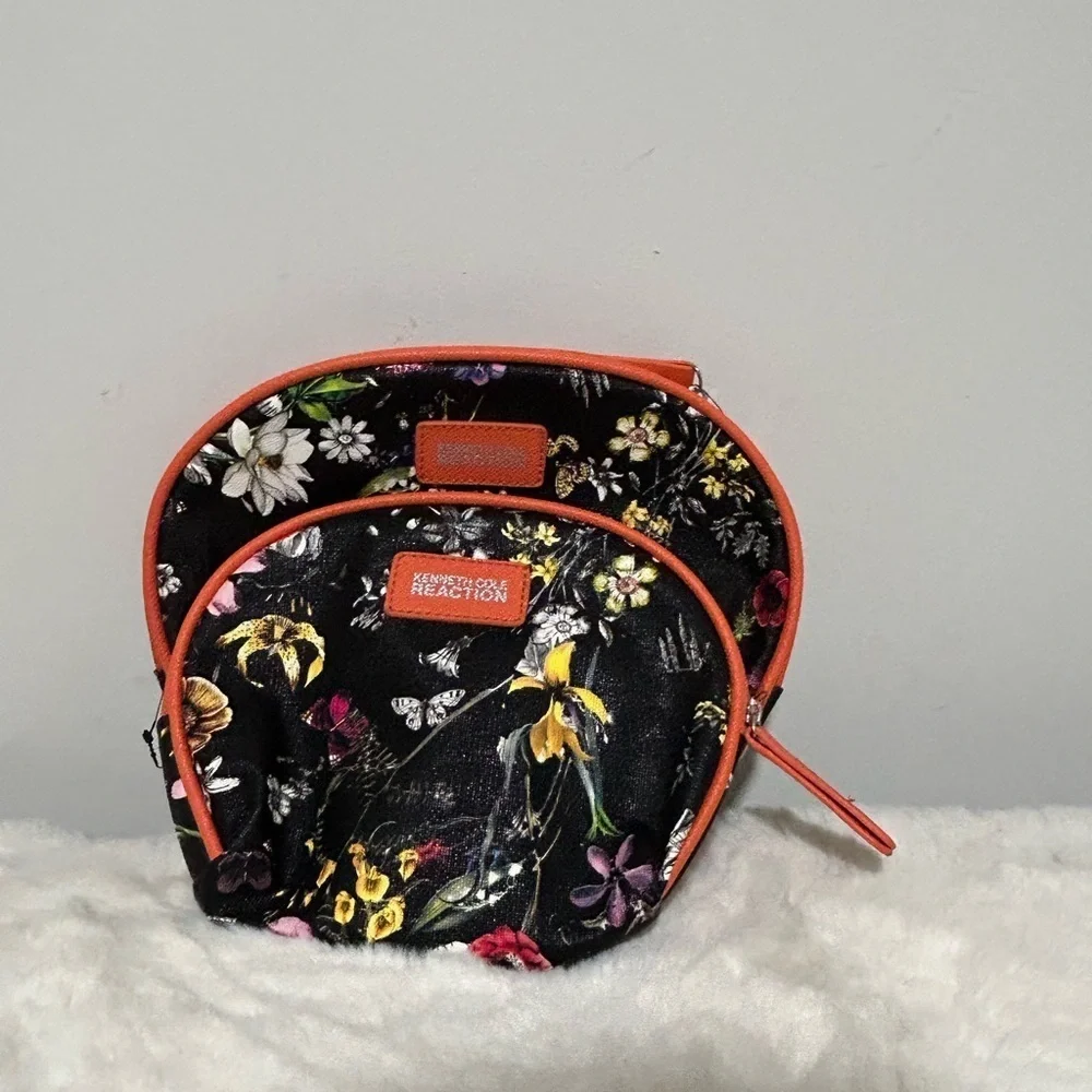 Kenneth Cole Reaction Black and Orange Floral Cosmetic Bag